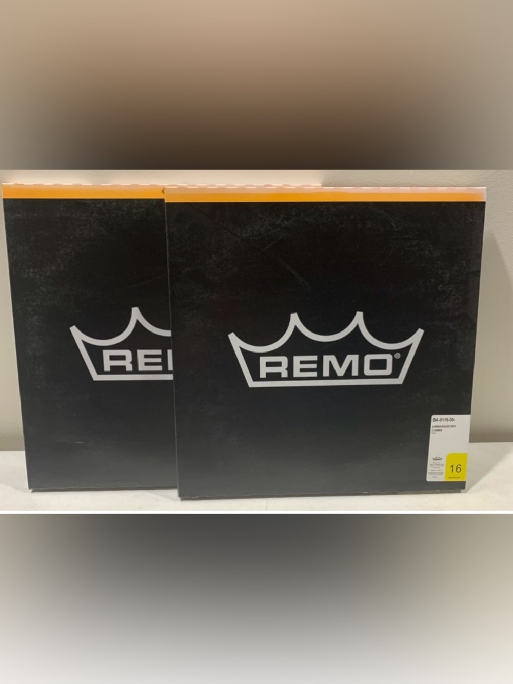 Two Remo Coated Ambassador 16” Batter Drum Heads